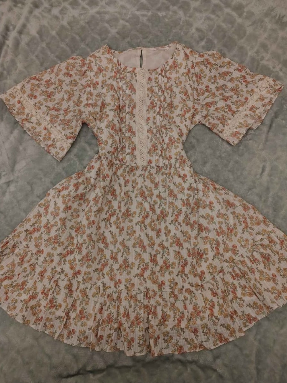 Jillian Harris Peach and Cream Floral Ruffle Dress
